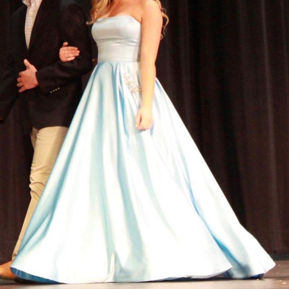 Sherri Hill Cinderella blue strapless ball gown